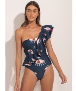 latest One Piece Swimsuit Printed One Shoulder Ruffle Swimwear Women Push Up Beach Wear Backless Monokini Sexy Swim Suit