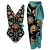 Colorful Print Sling Bikini Set and Cover Up High Waist U Back Design Swimsuit Tummy Wrap Fashion One Piece Swimwear