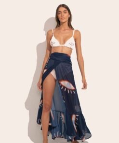 Pastel Pink Eye Print Chic Swimsuit Three Pieces Tube Top Mini bikini Sexy Drawstring Strap Swimwear latest Stylish Robe Plage