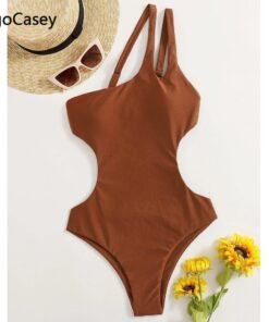 VigorCasey latest Solid One Shoulder Swimwear Women Sexy High Waist Hollow One Piece Swimsuit Monokini Backless Beach Bathing Suit