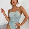 maillot de bain femme swimwear women one piece swimsuit bikini sexy suspenders Transparent stripe High elasticity bare back spa